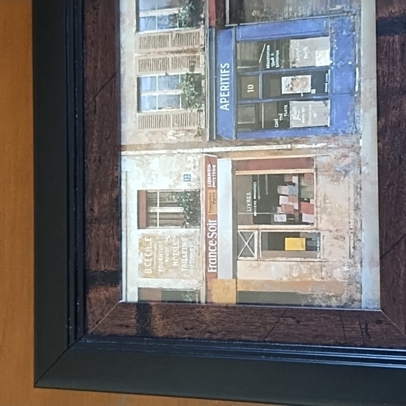 French Street Scene Wood Frame Cafe Bakery Patisserie Blue Red Cream Brown Black - Picture 3 of 8